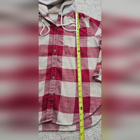 American Eagle Red Plaid Sherpa Hooded Button Up Womens Small - Picture 6 of 9
